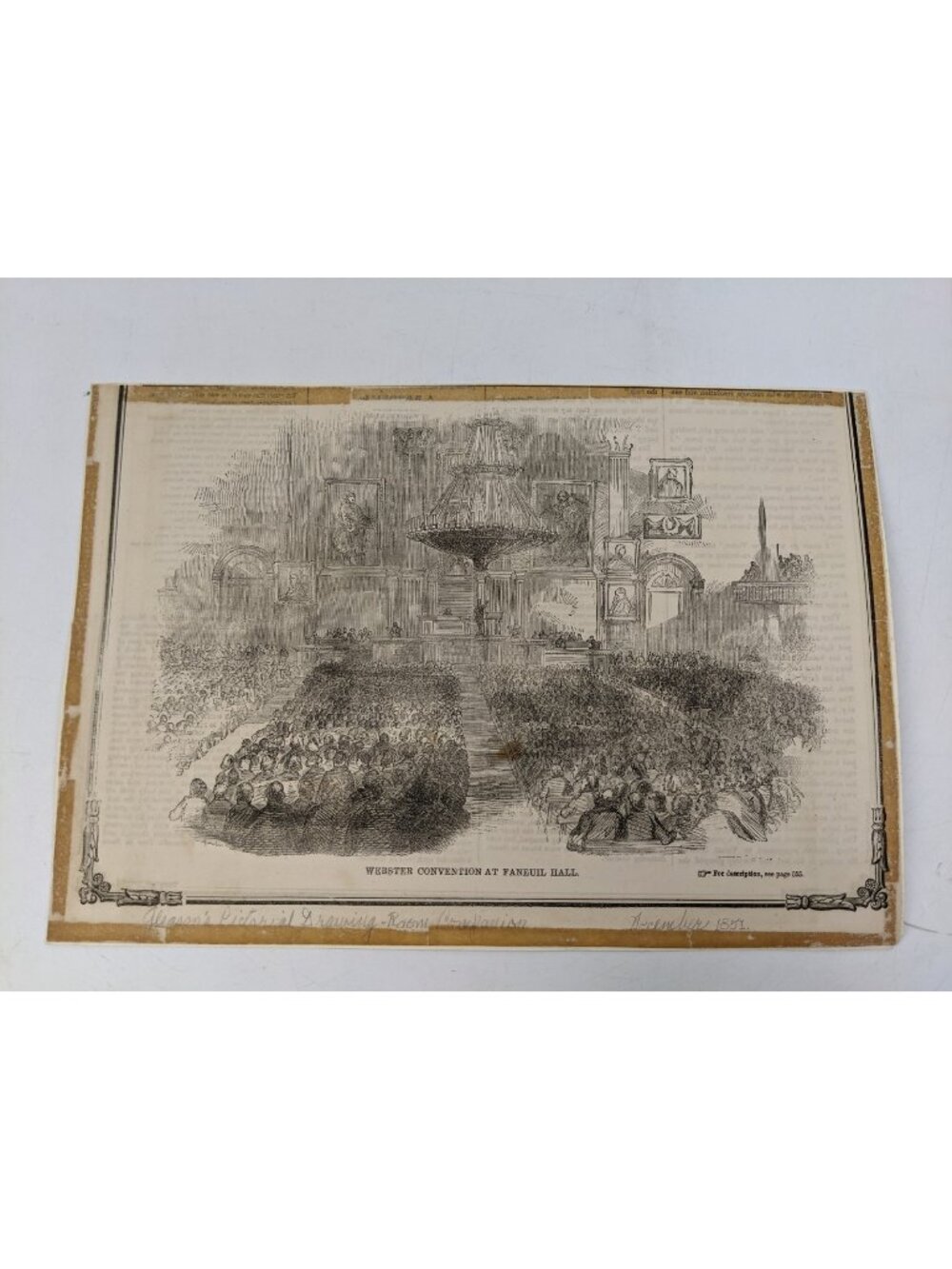 Politica Broadside Engraving Gleasons Webster Convention Faneuil Hall 1854